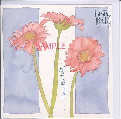 square card-誕生日赤花3輪