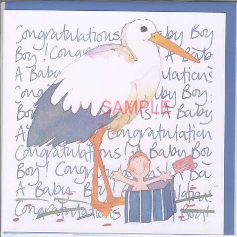 square card-出産祝　コウノトリ（男児）