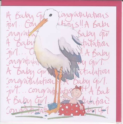 square card-出産祝　コウノトリ（女児）
